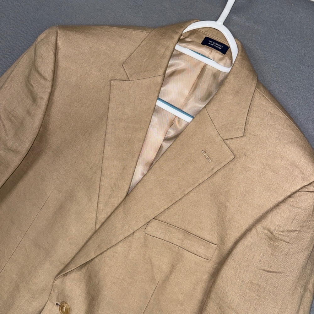 Saddlebred Blazer Mens 42L Tan Brown Linen Two Button Sport Coat Jacket Dress